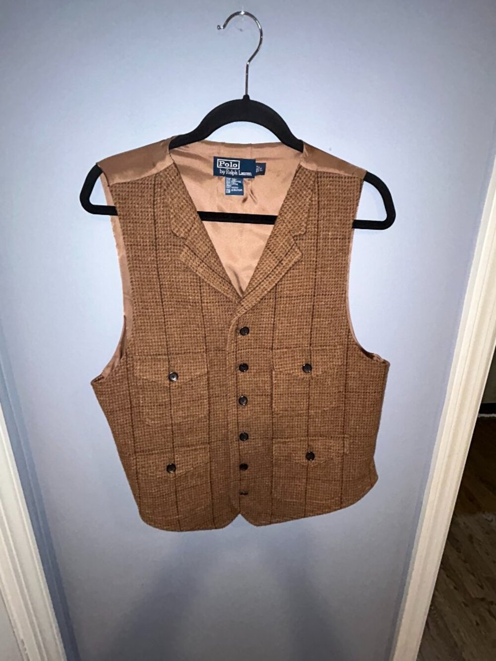 Polo Ralph Lauren Lambswool Plaid Vest, Men's L, Brown Hunting Vest,Vintage